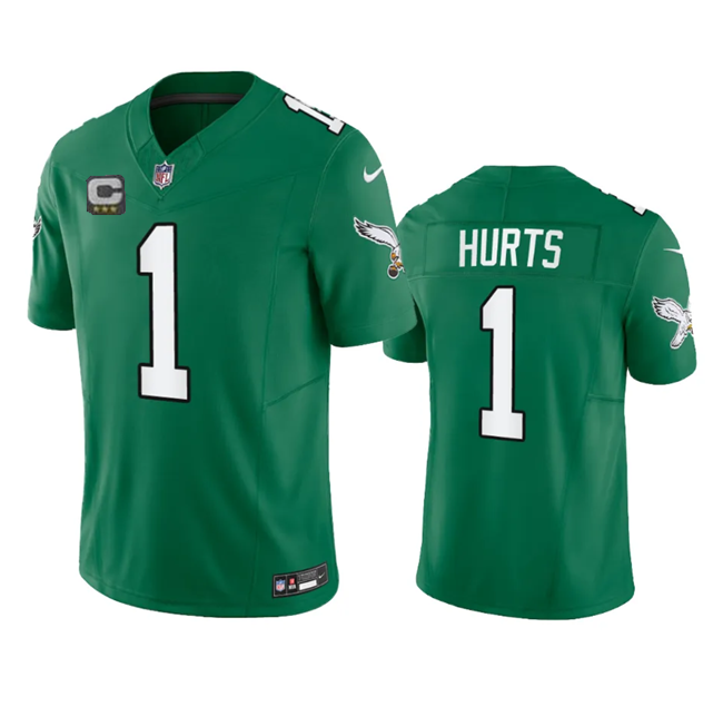 Youth Philadelphia Eagles #1 Jalen Hurts Green 2023 F.U.S.E. With C Patch Stitched Football Jersey